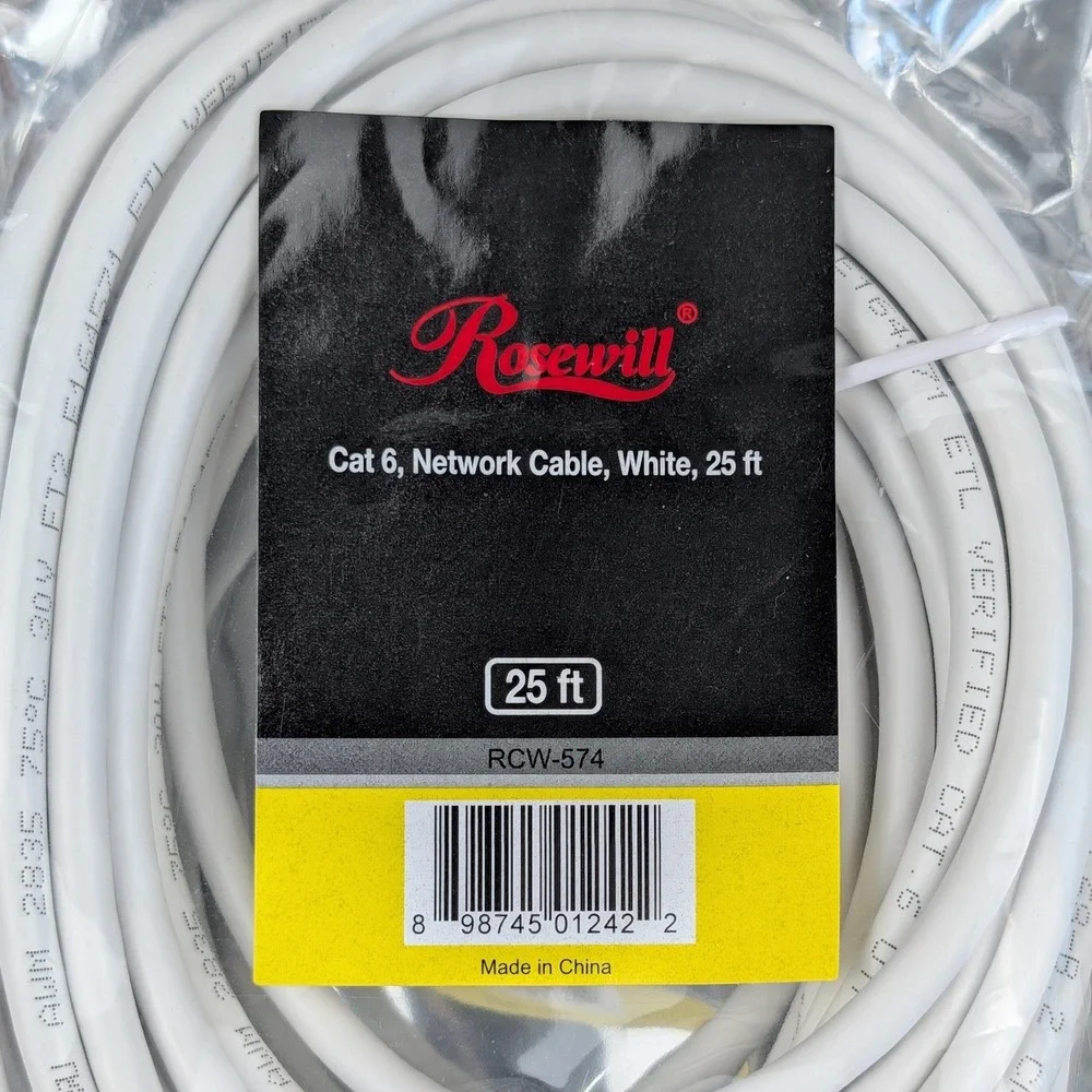 Rosewill RCW-574 Cat 6 Network Ethernet Cable White 25 ft High Speed LAN Cord